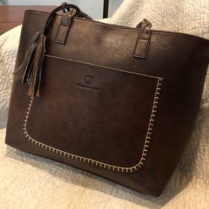 Brown vegan leather tote